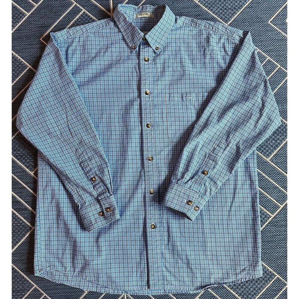 Orvis Vintage Gorpcore Blue Plaid Flannel Button Down Outdoor Field Shirt L